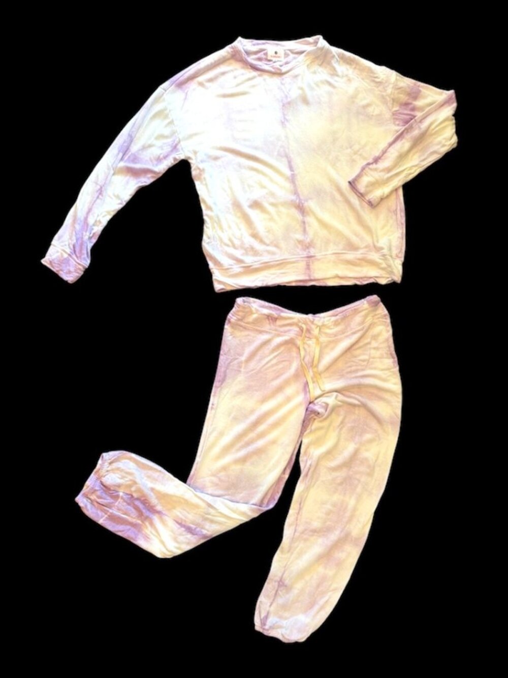 Sundry Purple White Tie Dye Loungewear Sweatshirt Sweatpant Set